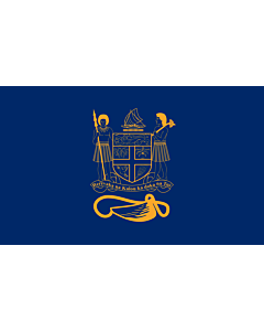 Flag: Standard of the President of Fiji bearing the full Coat of Arms of Fiji and a traditional Knot and Whale s tooth in Golden-Yellow